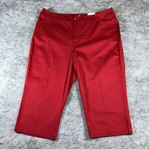 St. Johns Bay Capri Pants Women's 18 Rumba Red Mid-Rise Chino Stretch Holiday